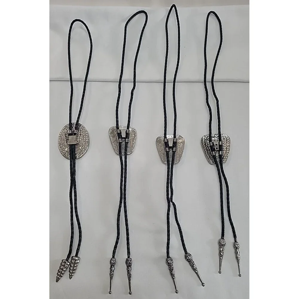 Lot of 4 Vintage SSI Western Bolo Ties USA Genuine Turquoise Coral Steer Bronco